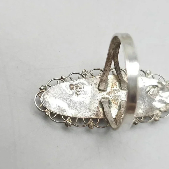 Sterling Silver Abalone Ring Vintage Taxco Mexican 925 Intricate Detailing - Picture 5 of 7